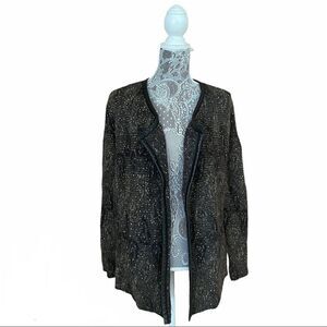 Eileen Fisher Mohair Blend Leather Trim Sweater Cardigan Size Small